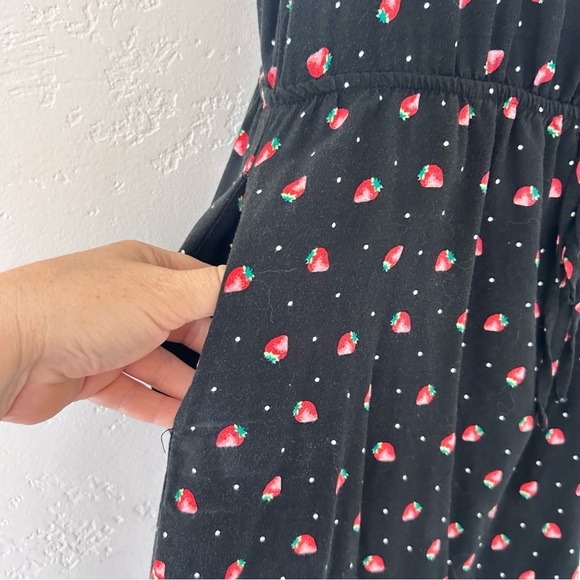 MIMI CHICA Strawberry Print Button Top Elastic Waist Mini Tank Shirt Dress M / L - Picture 5 of 9